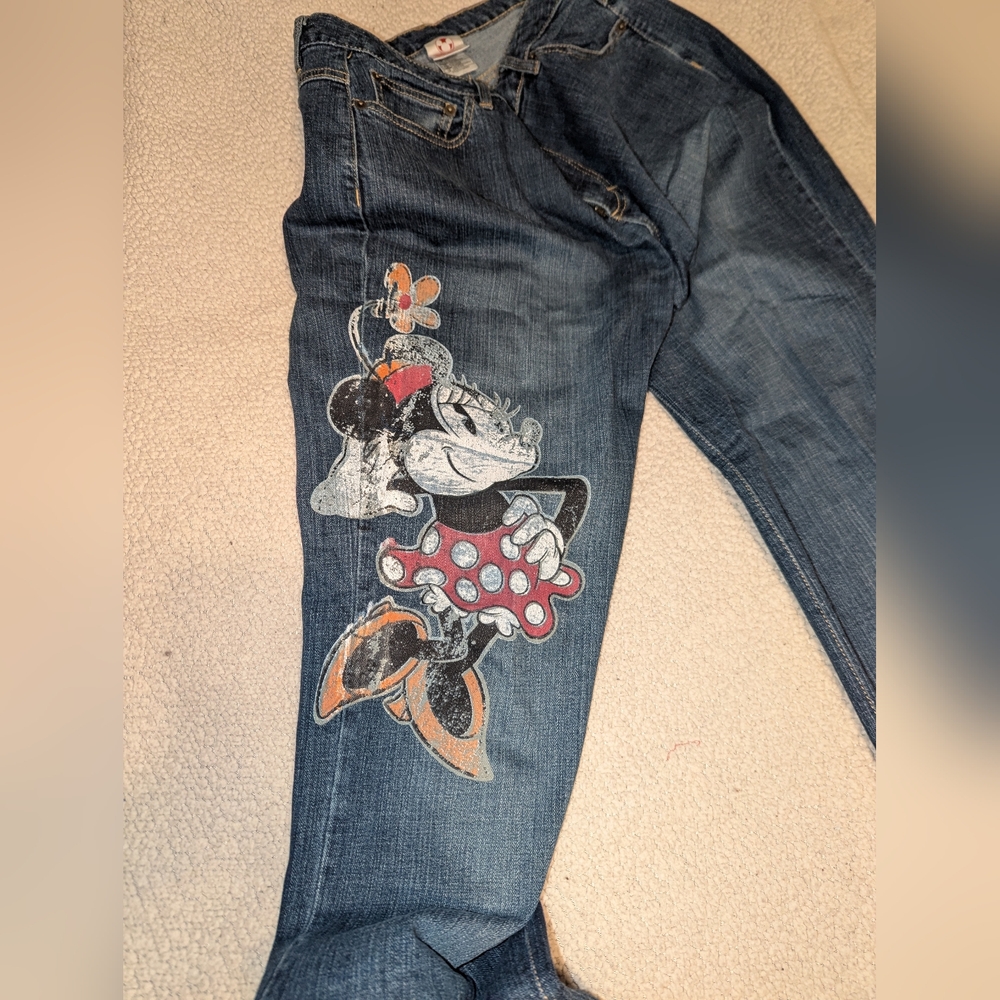 Disney Blue Skinny Jeans with Mickey and Minnie Embroidery